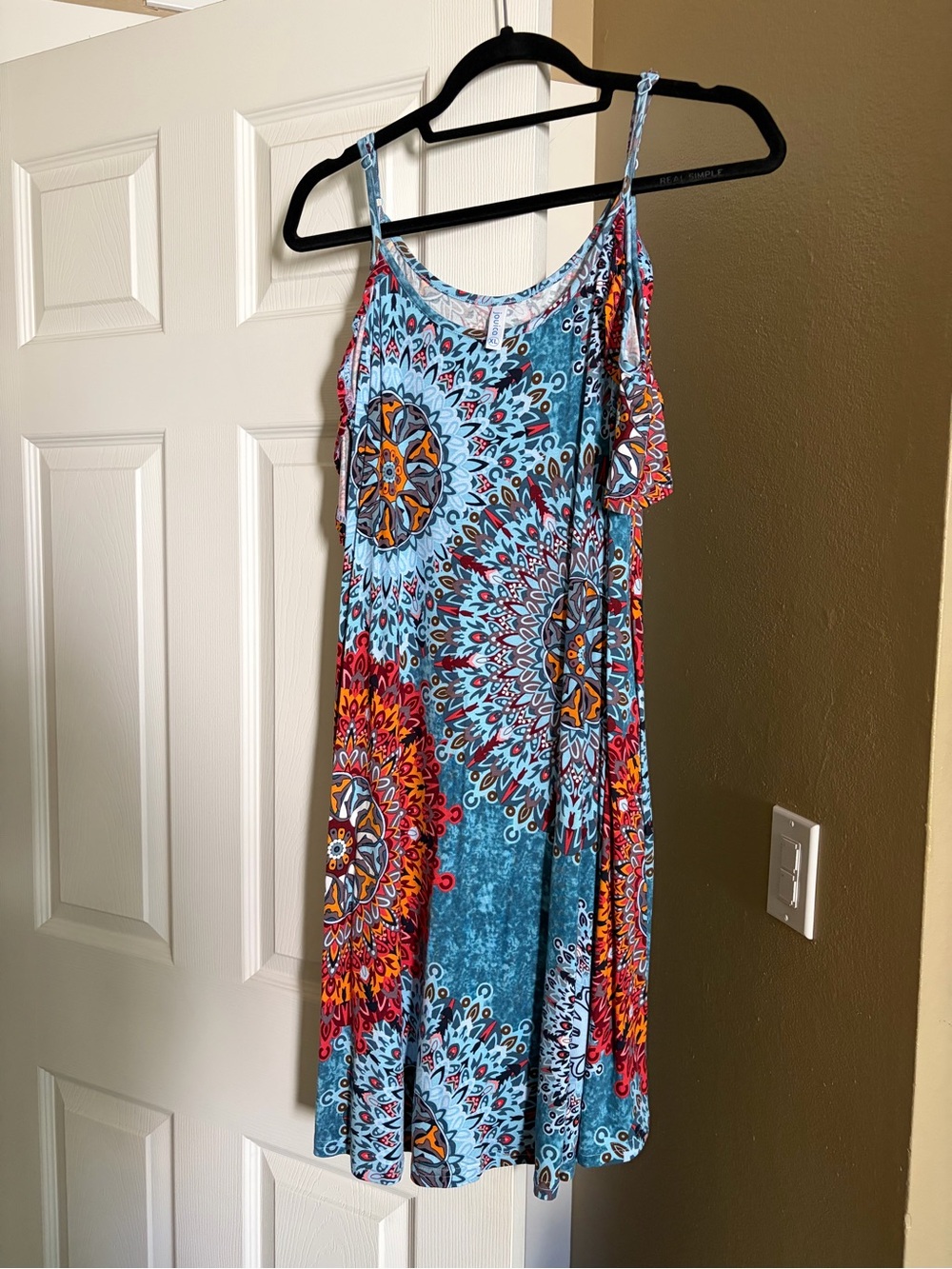 Blue Mandala Print Spaghetti-Strap Midi Dress